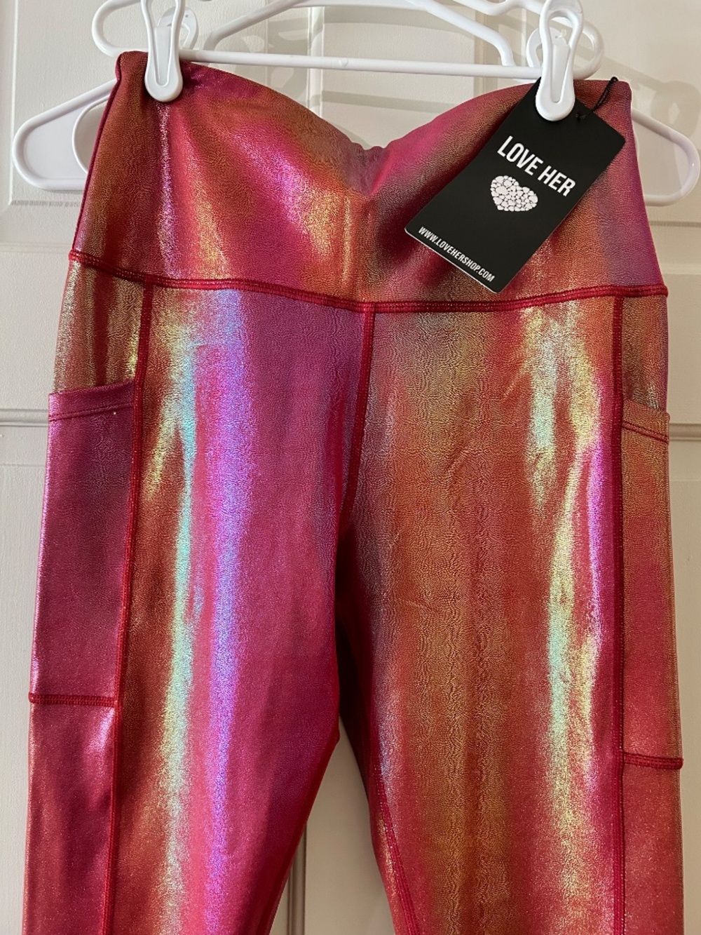 NWT Love Her Slimming Rose Pearl Metallic Iridescent Leggings M - Picture 2 of 3